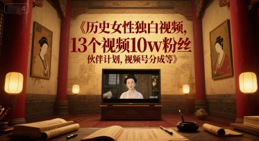 历史女性独白视频，13个视频10w粉丝，伙伴计划，视频号分成等 - 网赚副业资源网-网赚副业资源网