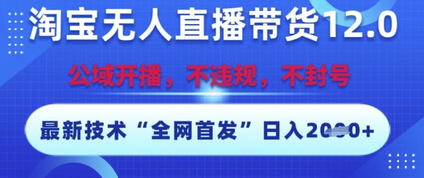 淘宝无人直播带货12.0，最新技术，不封号，不违规，操作简单，开播爆单，日入多张【揭秘】 - 网赚副业资源网-网赚副业资源网
