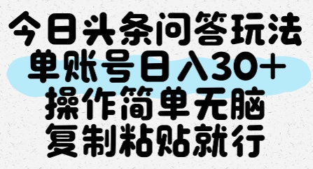今日头条问答玩法，单账号日入30+，操作简单无脑复制粘贴就行 - 网赚副业资源网-网赚副业资源网