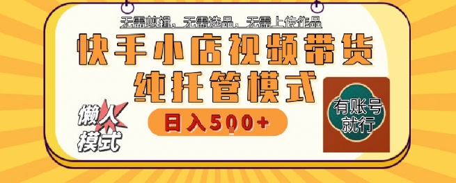 快手小店托管代运营，无需剪辑，无需选品，无需上传作品，全程无需操作，轻松月入5k+【揭秘】 - 网赚副业资源网-网赚副业资源网
