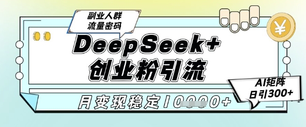 DeepSeek+创业粉精准引流，全新分享课4.0玩法，AI矩阵日引300+，多种变现方式，稳定月入1W - 网赚副业资源网-网赚副业资源网