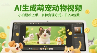 AI生成萌宠动物视频，小白轻松上手，多种变现方式，日入4位数 - 网赚副业资源网-网赚副业资源网