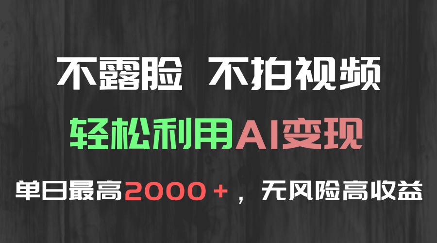 （15034期）不露脸，不拍视频，轻松利用AI变现，单日最高2000＋，无风险高利润 - 网赚副业资源网-网赚副业资源网
