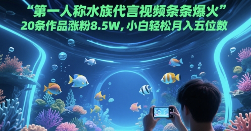 第一人称水族代言视频条条爆火，20条作品涨粉8.5W，小白轻松月入五位数 - 网赚副业资源网-网赚副业资源网
