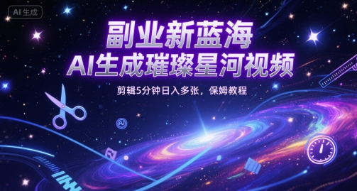 副业新蓝海，AI生成璀璨星河视频，剪辑5分钟日入多张，保姆教程 - 网赚副业资源网-网赚副业资源网