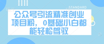 公众号引流精准创业项目粉，0基础小白都能轻松驾驭 - 网赚副业资源网-网赚副业资源网