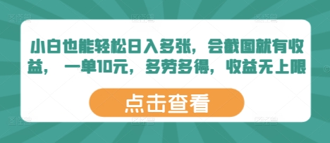 小白也能轻松日入多张，会截图就有收益， 一单10元，多劳多得，收益无上限 - 网赚副业资源网-网赚副业资源网