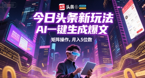 今日头条新玩法，AI一键生成爆文，矩阵操作，月入5位数 - 网赚副业资源网-网赚副业资源网