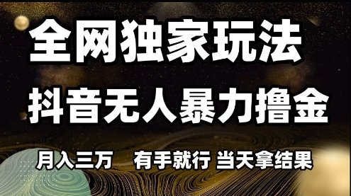 全网独家玩法抖音无人暴力撸金，月入3W，有手就行，当天拿结果【揭秘】 - 网赚副业资源网-网赚副业资源网