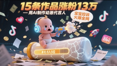 用AI制作幼崽代言人，宝宝的控诉火爆全网，15条作品涨粉13W，单号月入5位数实操教程 - 网赚副业资源网-网赚副业资源网