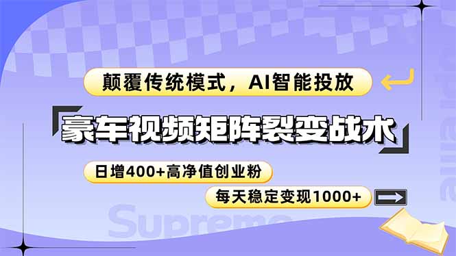 （14903期）豪车视频矩阵裂变战术，颠覆传统模式，AI智能投放，日增400+高净值创业... - 网赚副业资源网-网赚副业资源网