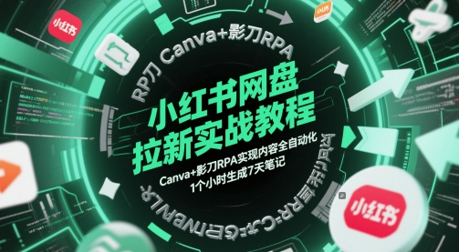 小红书网盘拉新实战教程，Canva+影刀RPA实现内容全自动化，1个小时生成7天笔记 - 网赚副业资源网-网赚副业资源网
