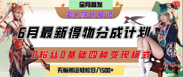 6月份最新得物创作者分成计划2.0玩法，0粉丝0基础四种模式变现，从隐蔽渠道无脑搬运，日入2张 - 网赚副业资源网-网赚副业资源网