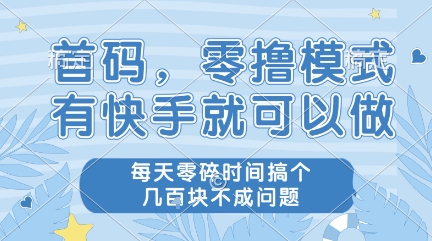 首码，零撸模式，有快手就可以做，每天零碎时间搞个几张不成问题【揭秘】 - 网赚副业资源网-网赚副业资源网