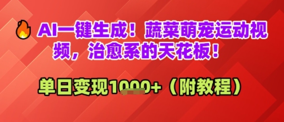 AI一键生成！蔬菜萌宠运动视频，治愈系的天花板！单日变现多张 - 网赚副业资源网-网赚副业资源网