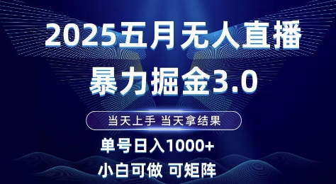 2025五月无人直播暴力掘金3.0，当天上手，当天拿结果，单号日入1k+小白可做可矩阵【揭秘】 - 网赚副业资源网-网赚副业资源网