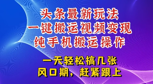 今日头条最新玩法，一键搬运视频也能轻松变现，随随便便就爆百W流量，新风口新玩法 - 网赚副业资源网-网赚副业资源网