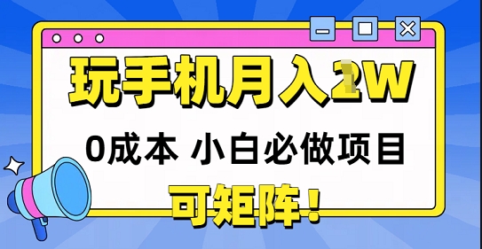 0成本小白必做项目，可矩阵，玩玩手机月入1w+ - 网赚副业资源网-网赚副业资源网