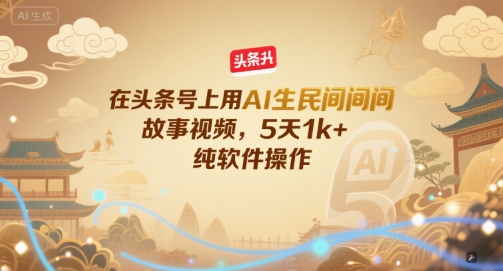 在头条号上用AI生民间故事视频，5天1k+，纯软件操作 - 网赚副业资源网-网赚副业资源网