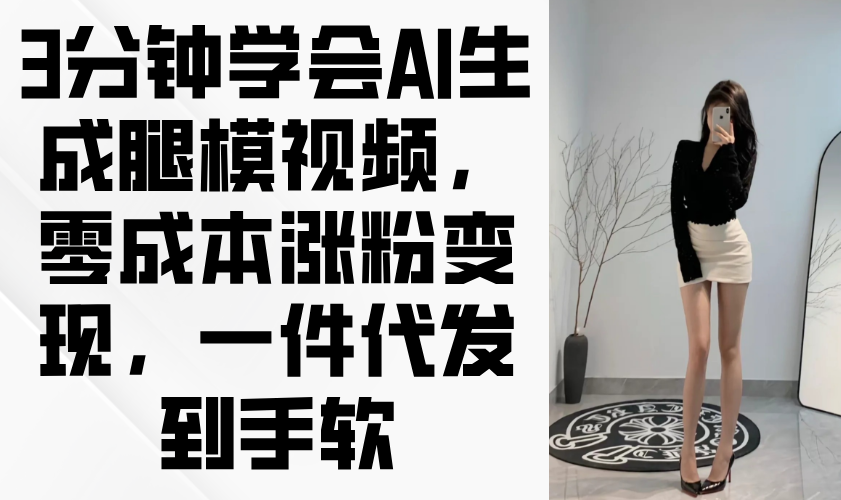 （14537期）3分钟学会AI生成腿模视频，零成本涨粉变现，一件代发到手软 - 网赚副业资源网-网赚副业资源网