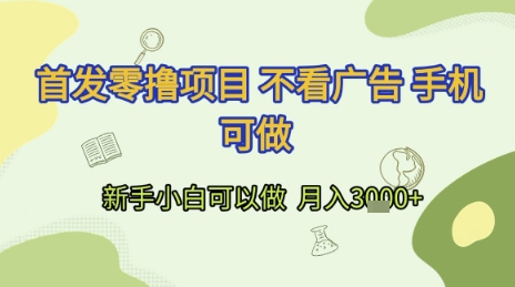 首发零撸项目 不看广告 手机可做 新手小白可以做  月入3k+【揭秘】 - 网赚副业资源网-网赚副业资源网