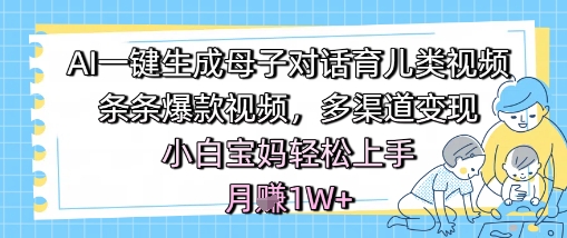 AI一键生成母子对话育儿类视频，条条爆款视频，多渠道变现，小白宝妈轻松上手，月入1W+ - 网赚副业资源网-网赚副业资源网