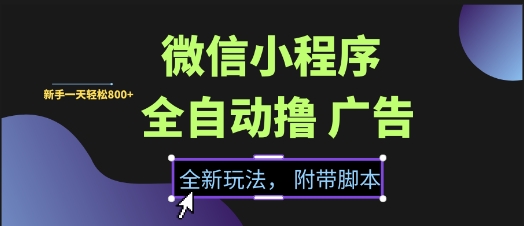 微信小程序全自动撸广告项目，彻底解决没流量的问题，新手一天8张+【揭秘】 - 网赚副业资源网-网赚副业资源网
