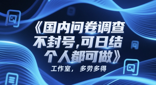 国内问卷调查，不封号，可日结，多劳多得，工作室，个人都可做 - 网赚副业资源网-网赚副业资源网
