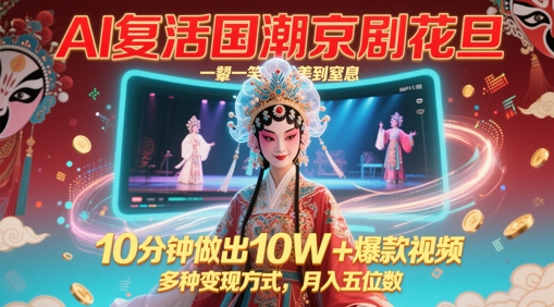 AI复活国潮京剧花旦，一颦一笑美到窒息，10分钟做出10W+爆款视频，多种变现方式，月入五位数 - 网赚副业资源网-网赚副业资源网