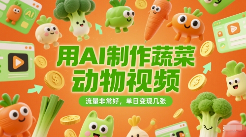 用AI制作蔬菜动物视频，流量非常好，单日变现几张 - 网赚副业资源网-网赚副业资源网