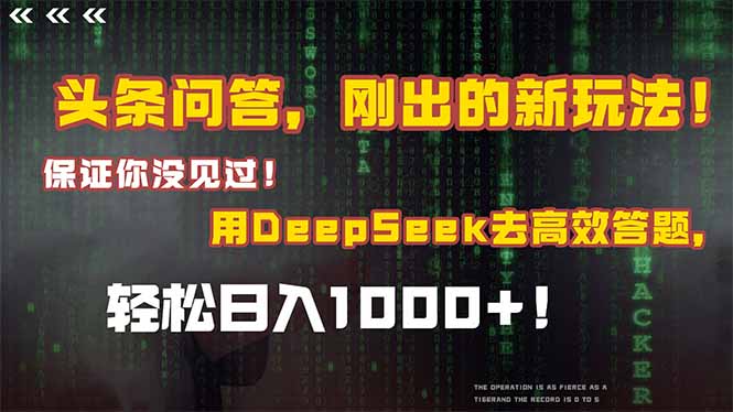 （14957期）头条问答，刚出的新玩法！保证你没见过！结合Deepseek高效答题，轻松日... - 网赚副业资源网-网赚副业资源网