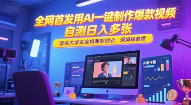 全网首发用AI一键制作爆款视频，自测日入多张，适合大学生宝妈兼职创业，保姆级教程 - 网赚副业资源网-网赚副业资源网