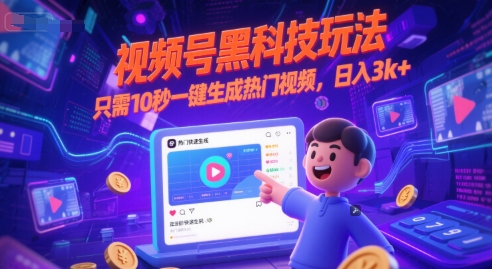 视频号黑科技玩法，只需10秒一键生成热门视频，日入3k+【揭秘】 - 网赚副业资源网-网赚副业资源网