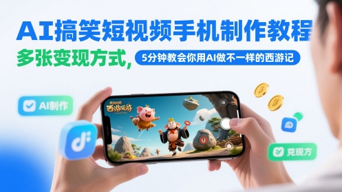 AI搞笑短视频手机制作教程，多张变现方式，5分钟教会你用AI做不一样的西游记 - 网赚副业资源网-网赚副业资源网